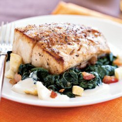 Roasted Black Bass with Apple Cider-Kale Sauce recipe