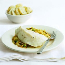 Poached Cod with Cabbage and Peas recipe