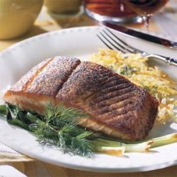 Blackened Salmon With Hash Browns and Green Onions recipe