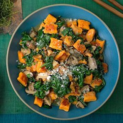 Sweet-Potato Gnocchi with Mushrooms and Spinach recipe