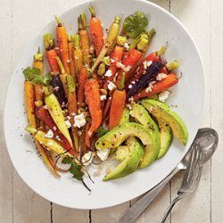Roasted Carrots with Avocado and Feta Vinaigrette recipe