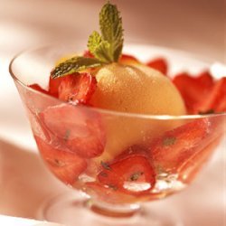 Marinated Strawberries with Mango Sorbet recipe