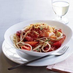 Spaghettini with Shrimp, Tomatoes and Chile Crumbs recipe