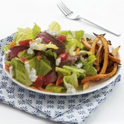 Sirloin Salad with Blue Cheese Dressing & Sweet Potato Fries recipe