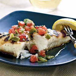 Halibut with Grilled Tomato and Olive Relish recipe