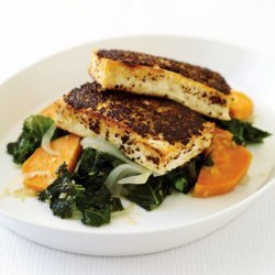 Mustard-Crusted Tofu with Kale and Sweet Potato recipe