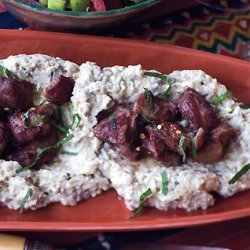 Spicy Lamb with Charred Eggplant Purée and Pita recipe