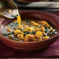 Curried Potato and Spinach Soup with Onion Salsa and Minted Yogurt recipe