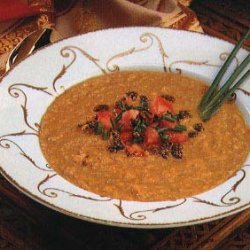 Lentil Soup with Mustard Oil and Tomato-Chive Topping recipe