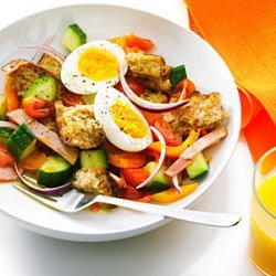 Bacon, Egg, and Toast Salad with OJ Dressing recipe