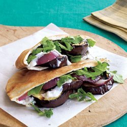 Grilled Eggplant Pita Sandwiches with Yogurt-Garlic Spread recipe