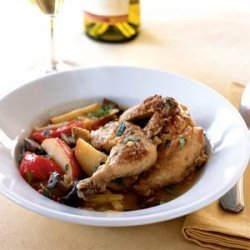 Oven-Braised Cornish Hens with Cider Vinegar and Warm Vegetable Sauce recipe