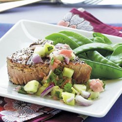 Grilled Tuna Steaks with Cucumber–Pickled Ginger Relish recipe