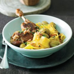 Duck Legs in Green Olive Sauce with Cracklings and Pappardelle recipe