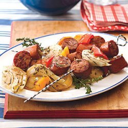 Turkey Kielbasa Kebabs with Peppers and Fennel recipe