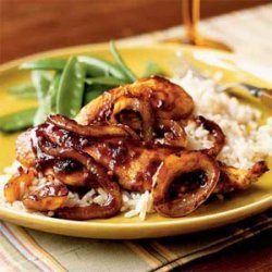 Sriracha-Glazed Chicken and Onions over Rice recipe