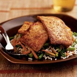 Chili-Glazed Tofu over Asparagus and Rice recipe