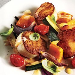Seared Scallops with Summer Vegetables and Beurre Blanc recipe