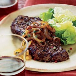 Multicolored-Pepper Steaks with Balsamic Onions recipe