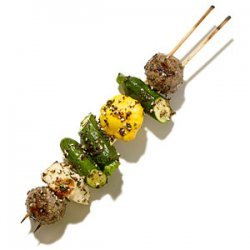 Grilled Meatball, Halloumi, and Baby Squash Skewers recipe