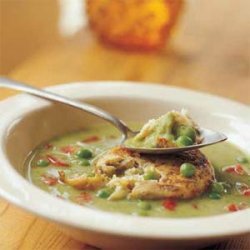 Spring Pea Soup with Crab Flan recipe