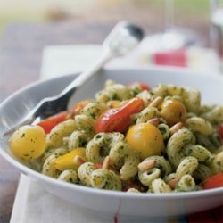 Cavatappi with Arugula Pesto and Cherry Tomatoes recipe