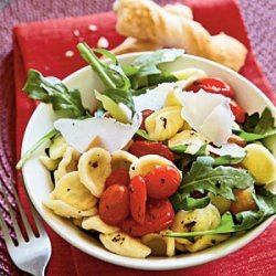Orecchiette with Roasted Peppers, Arugula, and Tomatoes recipe
