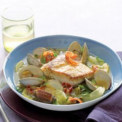 Halibut, Clams, and Pancetta with Escarole recipe