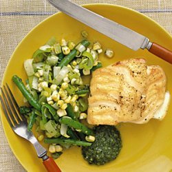 Cod with Beans, Corn, and Pesto recipe