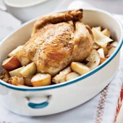 Roasted Chicken with Onions, Potatoes, and Gravy recipe