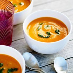 Velvety Carrot Soup with Carrot Top Pesto recipe