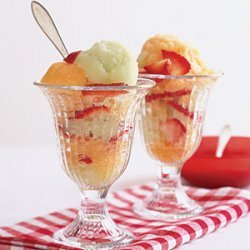 Two-Melon Freeze with Strawberry Sauce recipe