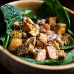 Spinach Salad with Roasted Vegetables and Spiced Chickpea recipe