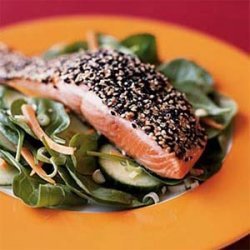 Wilted Spinach Salad with Sesame-Coated Salmon recipe