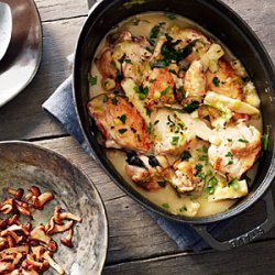 Chicken Fricassee with Parsley Roots and Chanterelle Mushrooms recipe