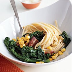 Linguine with Broccoli Rabe, Bacon, and Corn recipe