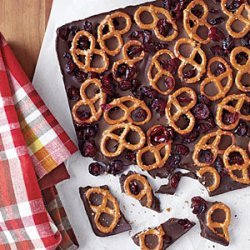 Dark Chocolate Bark with Pretzels and Dried Cranberries recipe