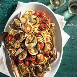 Spaghetti with Clams and Slow-Roasted Cherry Tomatoes recipe