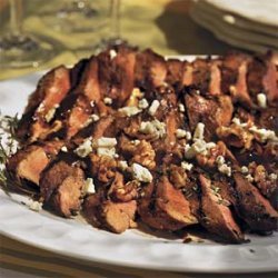 Maple-Mustard-Glazed Balsamic Steaks With Blue Cheese-Pecan Confetti recipe