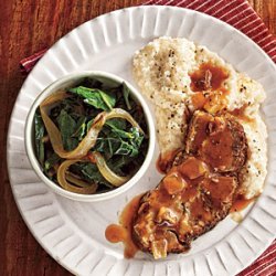 Braised Pork with Slow-Cooked Collards, Grits, and Tomato Gravy recipe