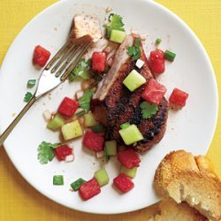 Grilled Pork Chops with Two-Melon Salsa recipe