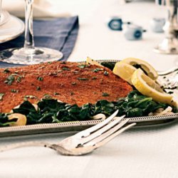 Spice-Rubbed Roasted Salmon with Lemon-Garlic Spinach recipe