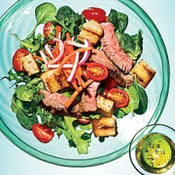 Grilled Steak Panzanella with Pickled Vegetables recipe
