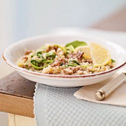 Risotto with Italian Sausage, Caramelized Onions, and Bitter Greens recipe