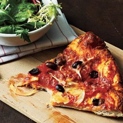 Pepperoni, Onion, and Olive Pizza recipe