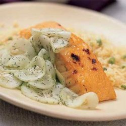 Broiled Salmon with Sweet-and-Sour Cucumbers recipe
