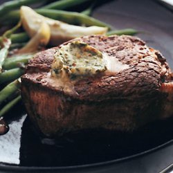 Filets Mignons with Spiced Butter, Glazed Artichokes, and Haricots Verts recipe
