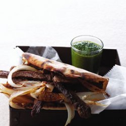 Spiced Beef and Onion Pitas with Parsley Sauce recipe