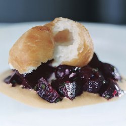 Beet Salad with Almond Butter and Gorgonzola Bomboloni recipe