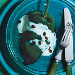 Stuffed Poblano Chiles with Walnut Sauce and Pomegranate Seeds recipe